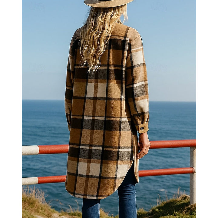 Women's Long Plaid Shacket Coat – Detail View