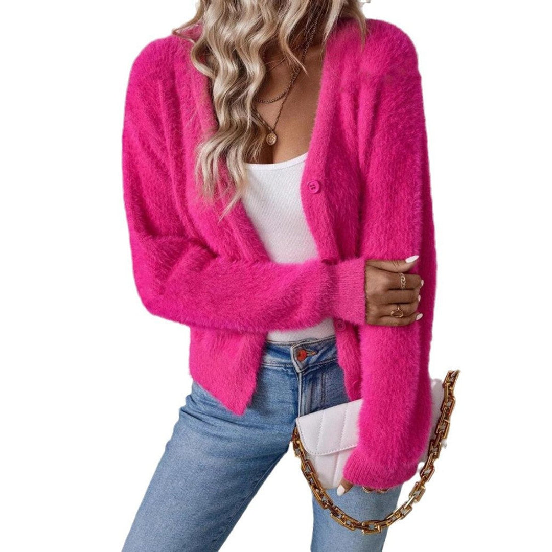 ELEONORE | WOMEN'S FUZZY V NECK KNIT CARDIGAN 11