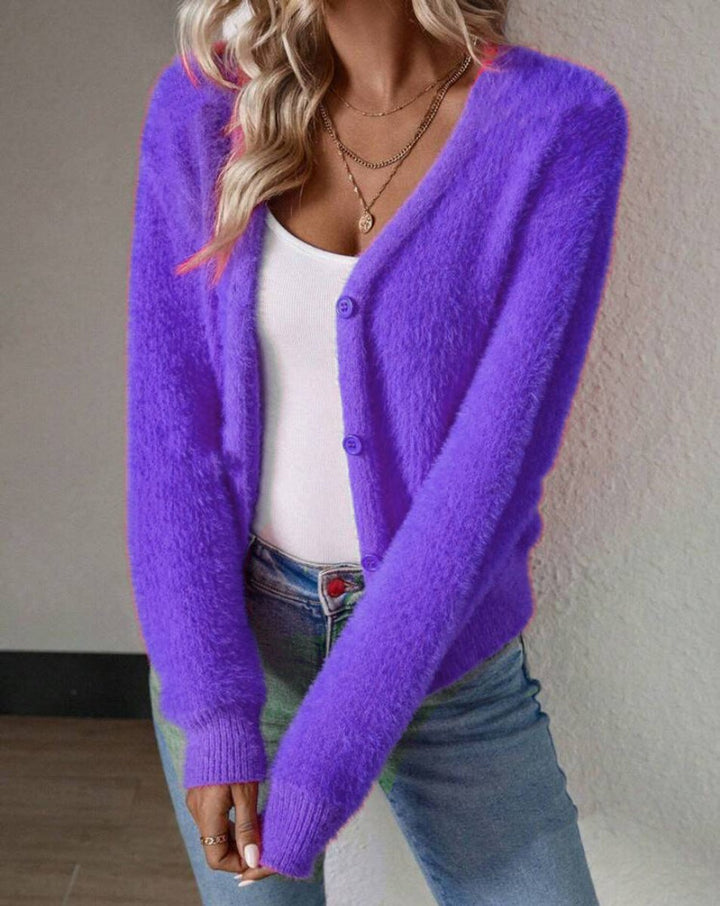 ELEONORE | WOMEN'S FUZZY V NECK KNIT CARDIGAN 5