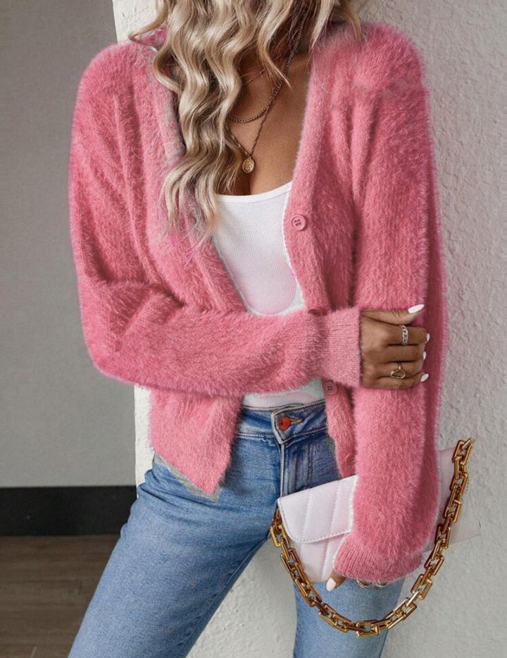 ELEONORE | WOMEN'S FUZZY V NECK KNIT CARDIGAN 6