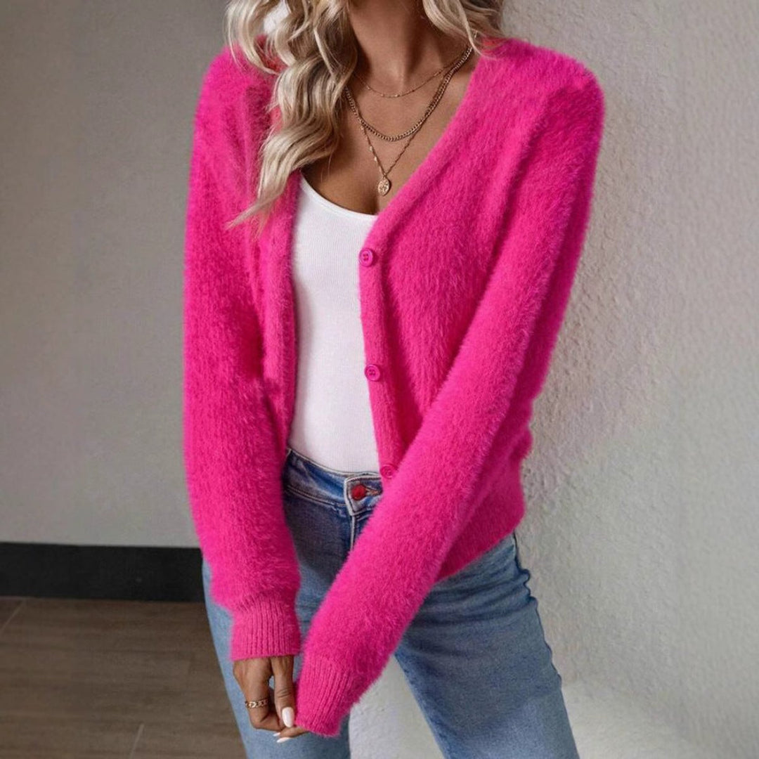 ELEONORE | WOMEN'S FUZZY V NECK KNIT CARDIGAN 9
