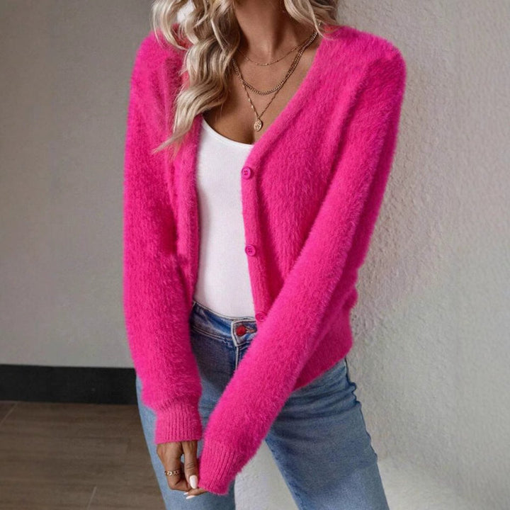 ELEONORE | WOMEN'S FUZZY V NECK KNIT CARDIGAN 9
