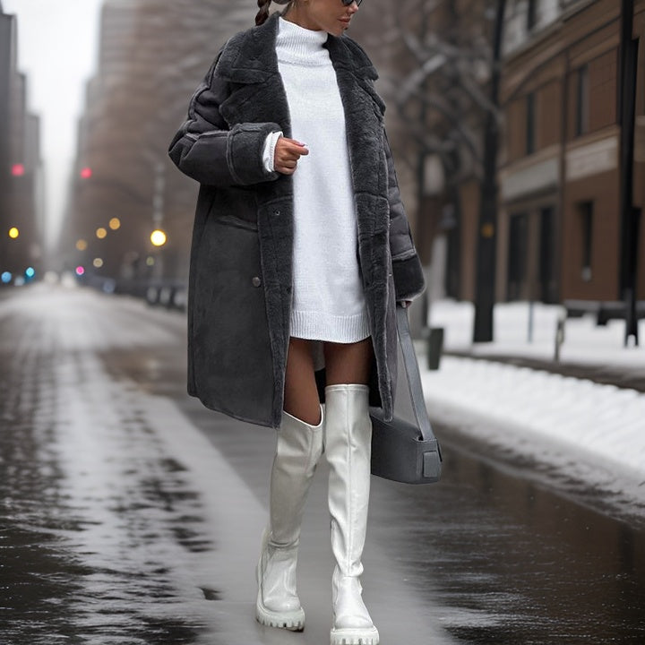 Women's Long Faux Shearling Coat – Detail View