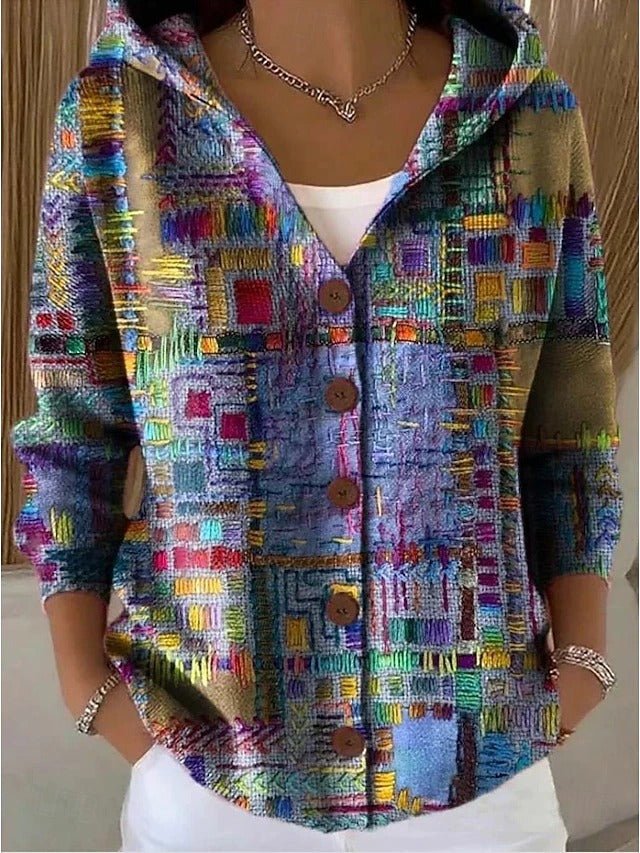 Women's Boho Print Hooded Cardigan – Multicolor