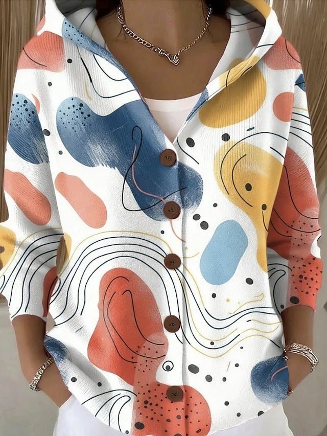 Women's Boho Print Hooded Cardigan – White