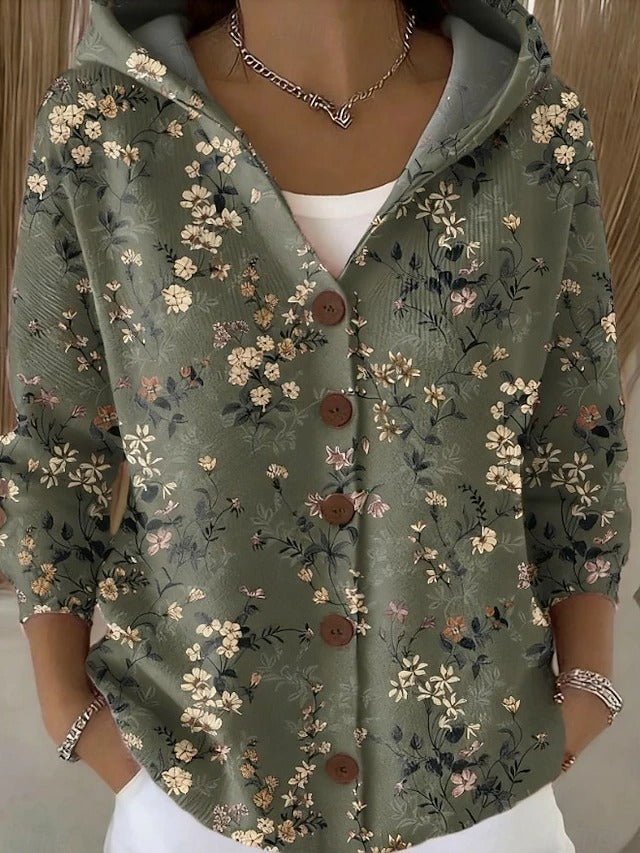 Women's Boho Print Hooded Cardigan – Green