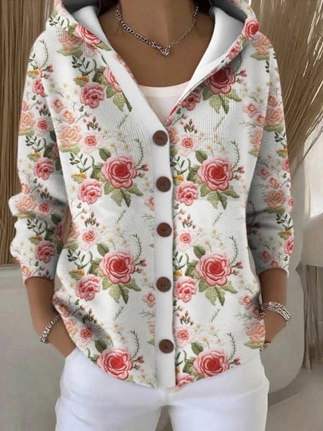 Women's Boho Print Hooded Cardigan – Rose Floral