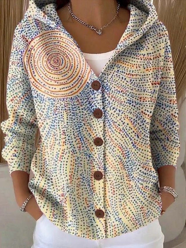 Women's Boho Print Hooded Cardigan – Beige