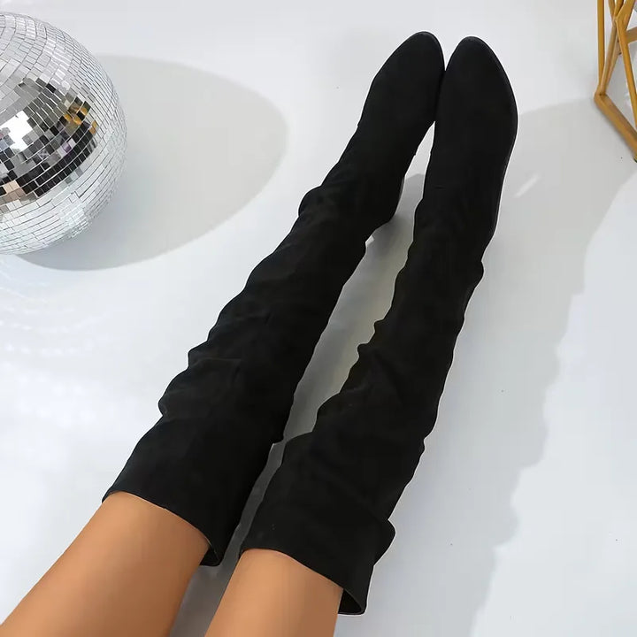 ELODIE | WOMEN'S KNEE HIGH BOOTS TALL SUEDE WIDE CALF SLOUCHY 10