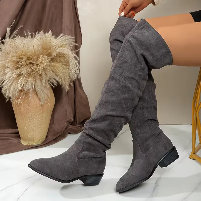 ELODIE | WOMEN'S KNEE HIGH BOOTS TALL SUEDE WIDE CALF SLOUCHY 4