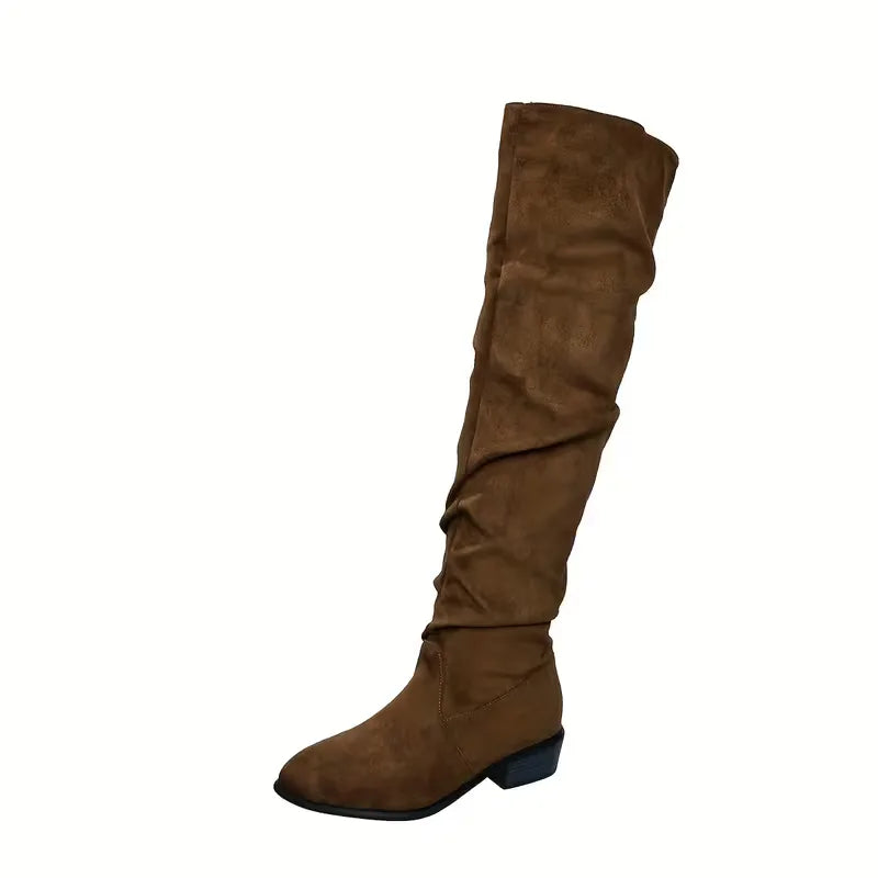 ELODIE | WOMEN'S KNEE HIGH BOOTS TALL SUEDE WIDE CALF SLOUCHY 8