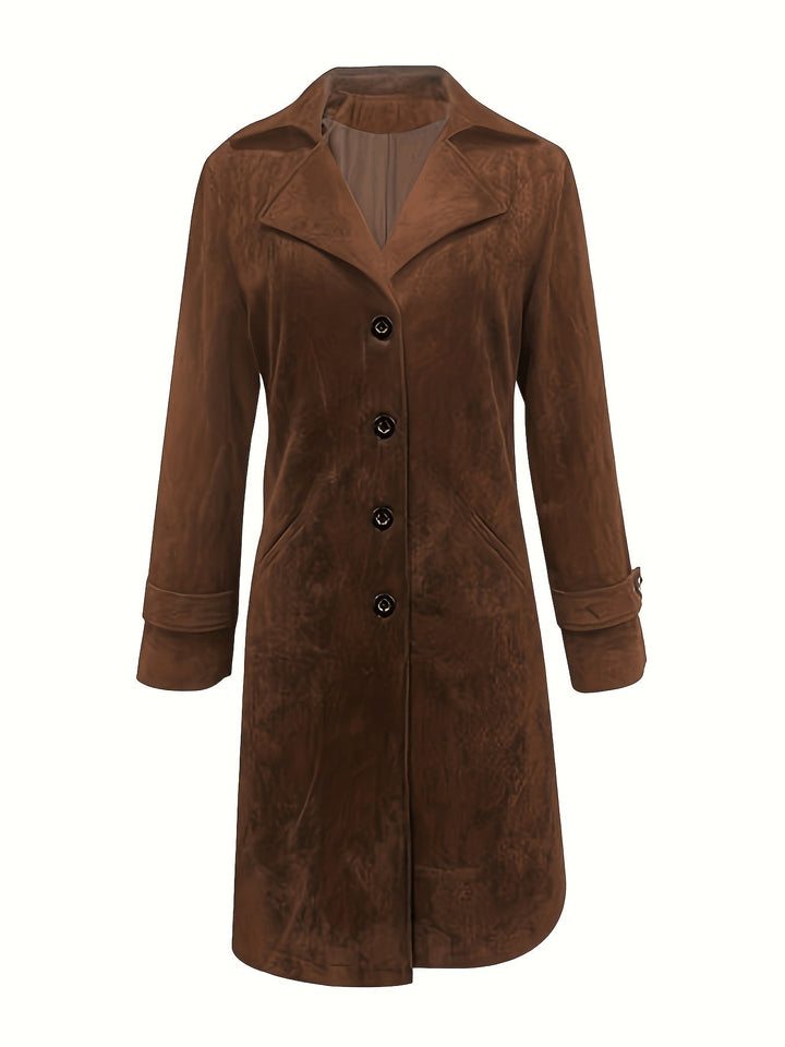 Women's Faux Suede Long Dress Coat – Detail View