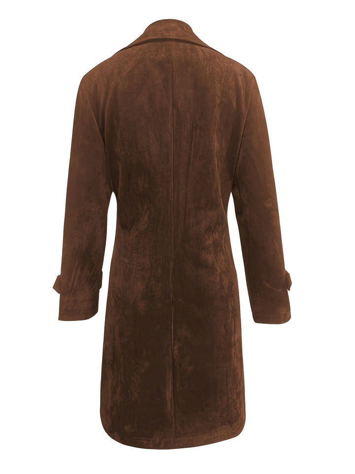 Women's Faux Suede Long Dress Coat – Detail View