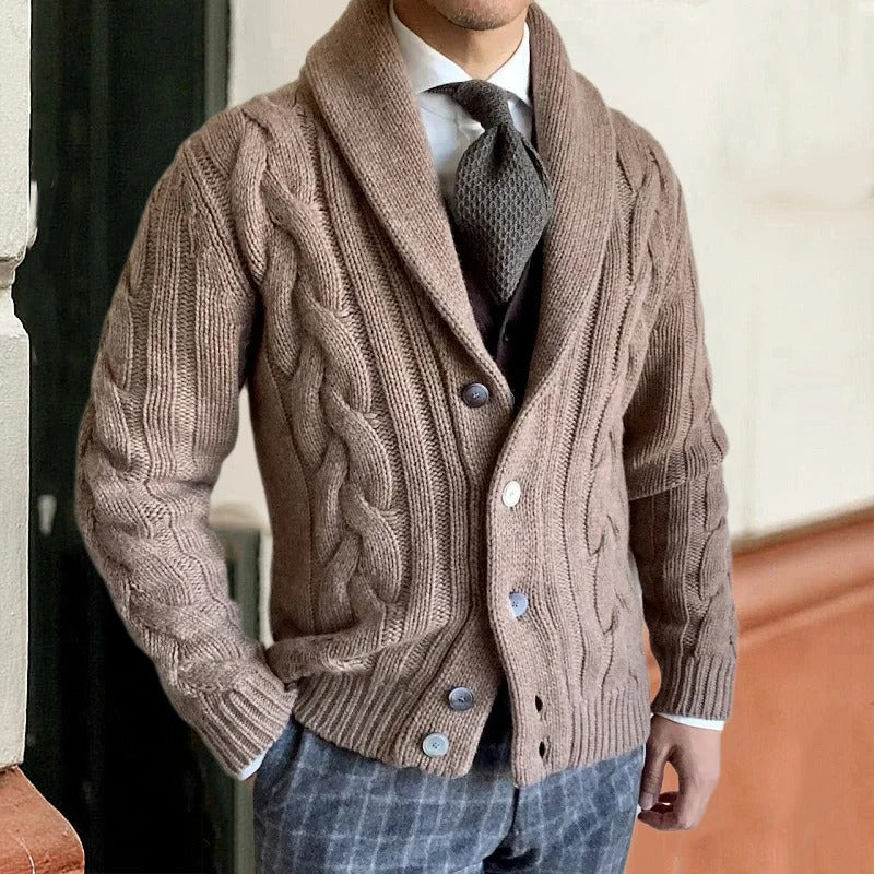 EMILE | MEN'S SHAWL COLLAR CARDIGAN CABLE KNIT SWEATER 1