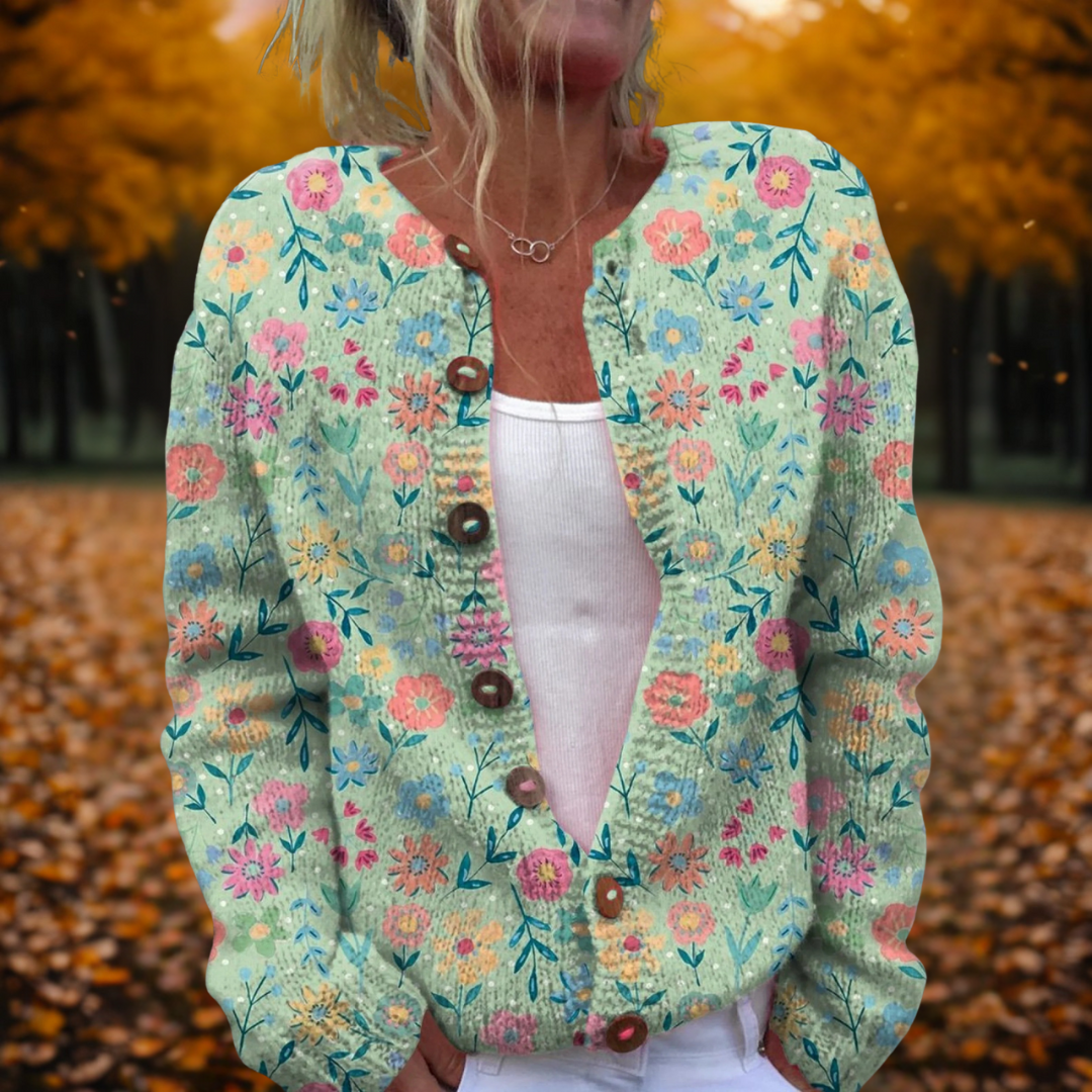 Women's Floral Crew Neck Cardigan – Multicolor