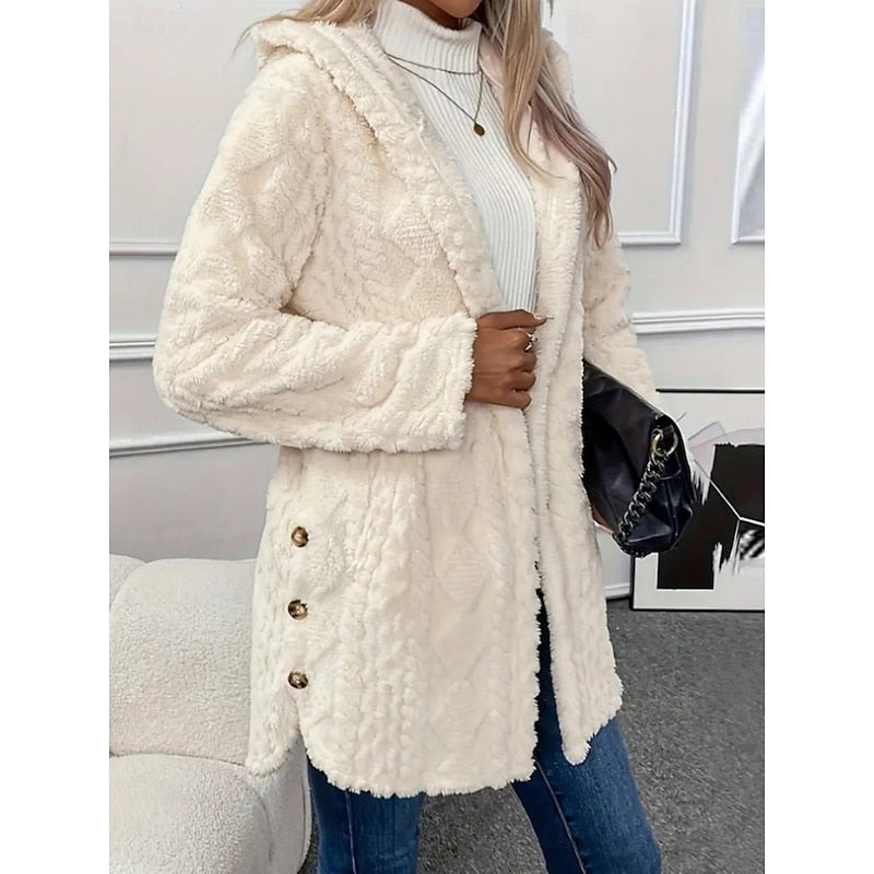 Women's Long Fleece Hooded Cardigan – White