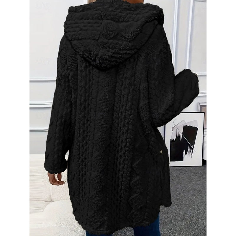 Women's Long Fleece Hooded Cardigan – Detail View