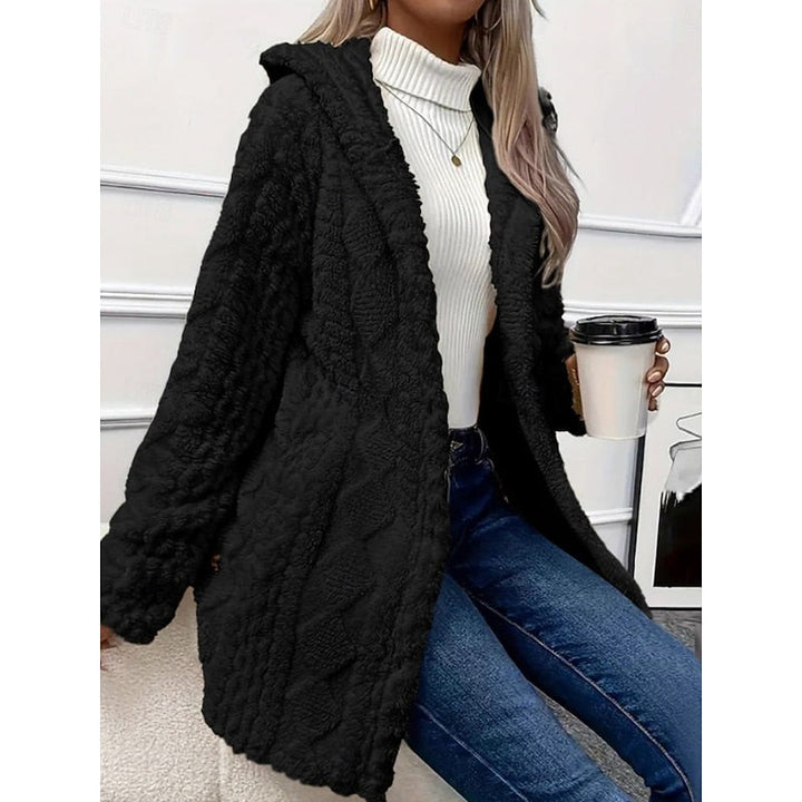 Women's Long Fleece Hooded Cardigan – Detail View