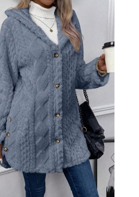Women's Long Fleece Hooded Cardigan – Blue