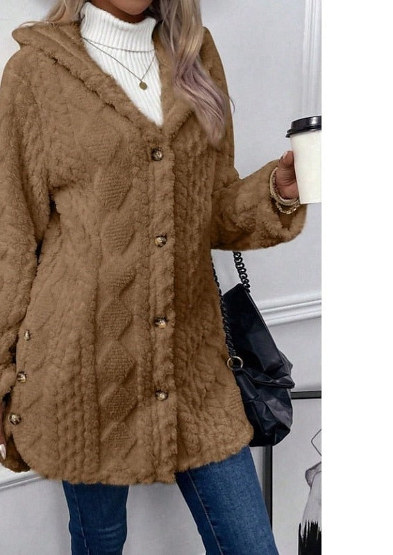 Women's Long Fleece Hooded Cardigan – Coffee