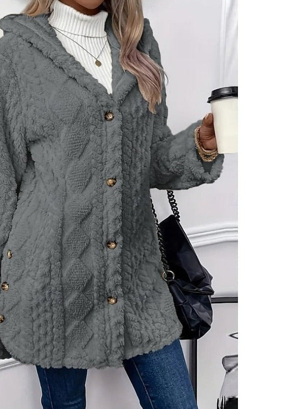 Women's Long Fleece Hooded Cardigan – Gray