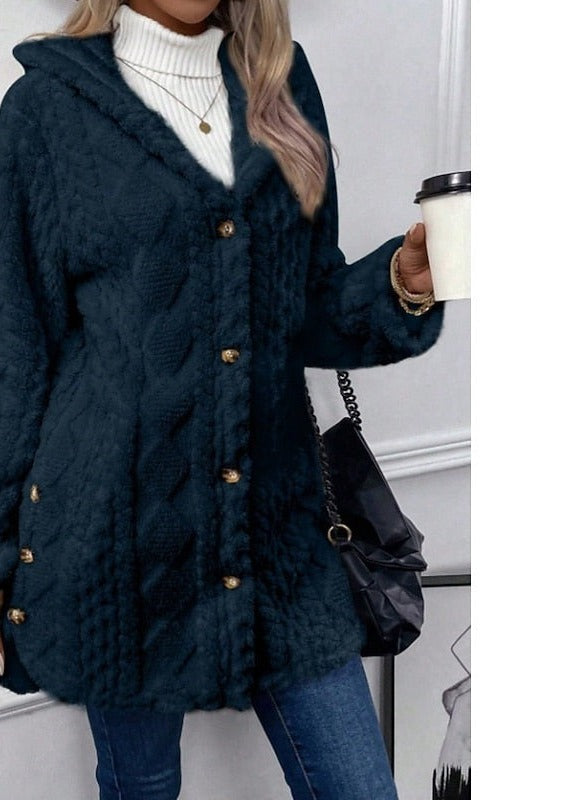 Women's Long Fleece Hooded Cardigan – Navy