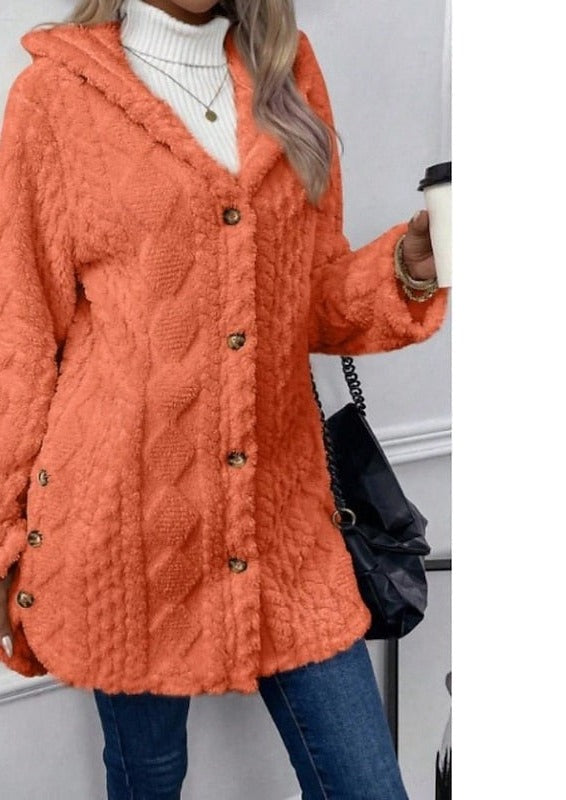 Women's Long Fleece Hooded Cardigan – Orange
