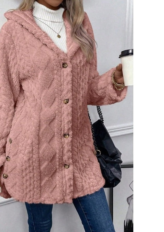 Women's Long Fleece Hooded Cardigan – Pink