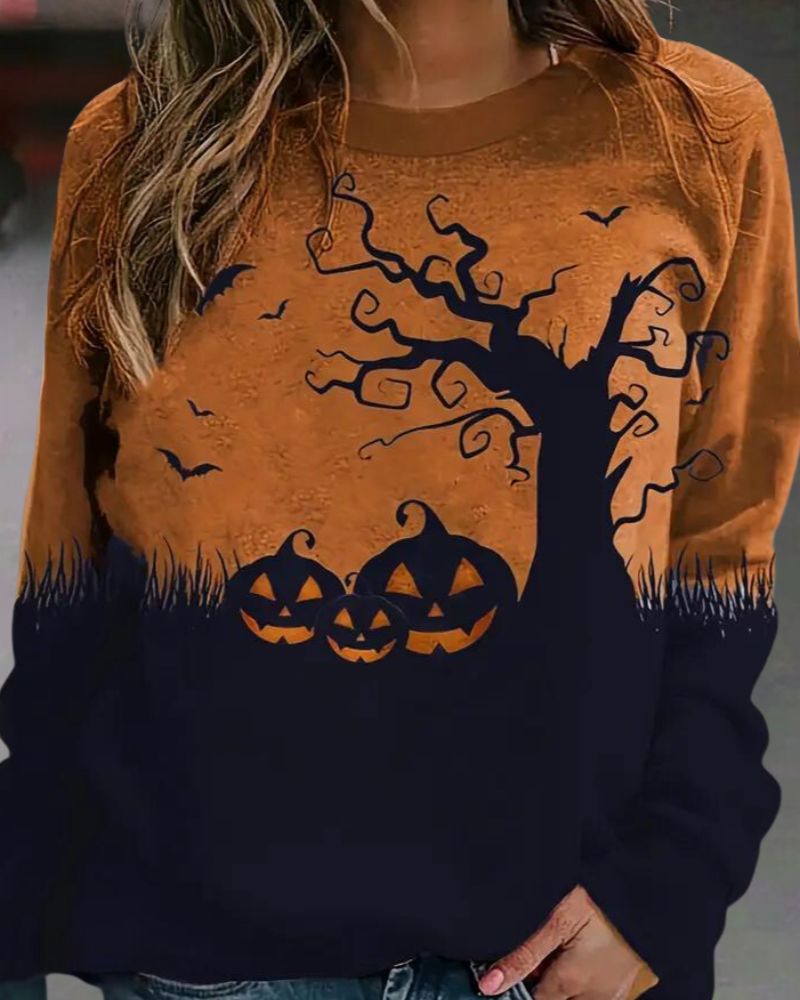EULALIE | WOMEN'S HALLOWEEN SWEATSHIRT PUMPKIN GRAPHIC CREW NECK 2