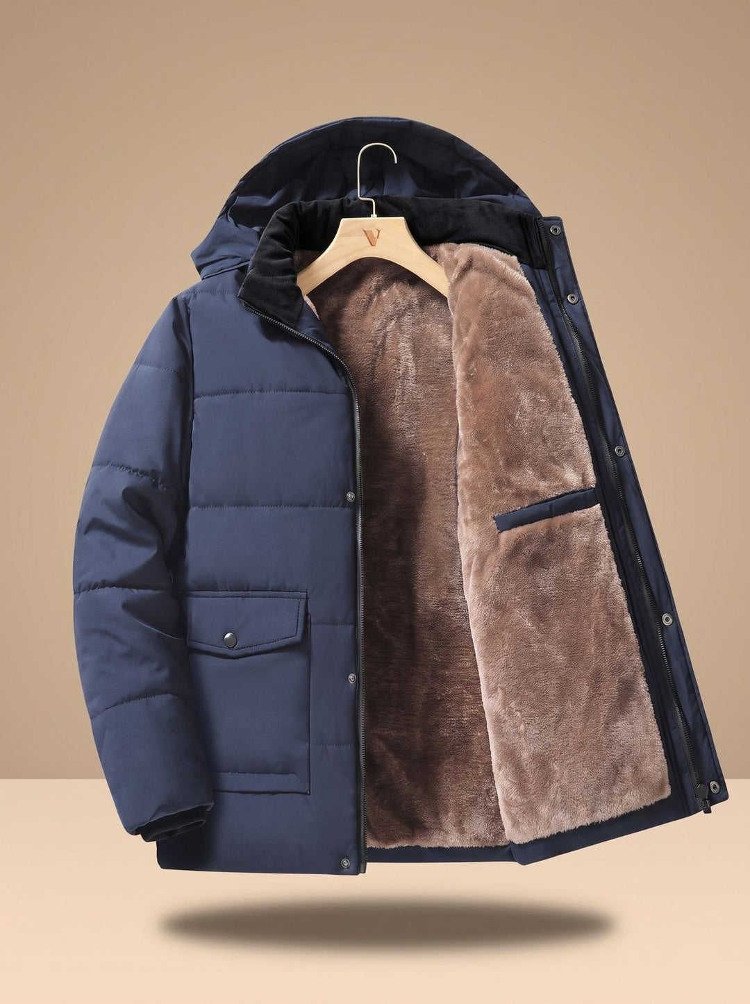 Men's Fleece Lined Hooded Puffer Jacket – Blue
