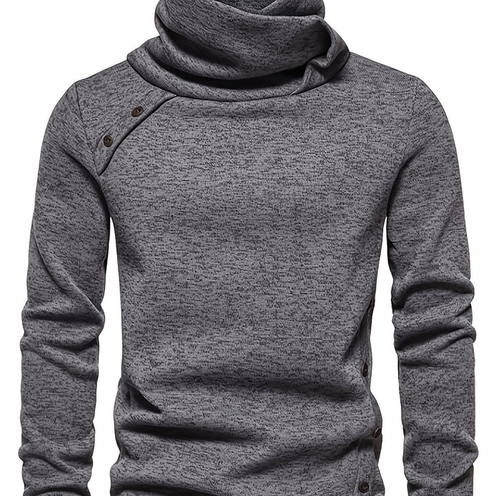 Men's Cowl Neck Button Turtleneck – Dark Gray