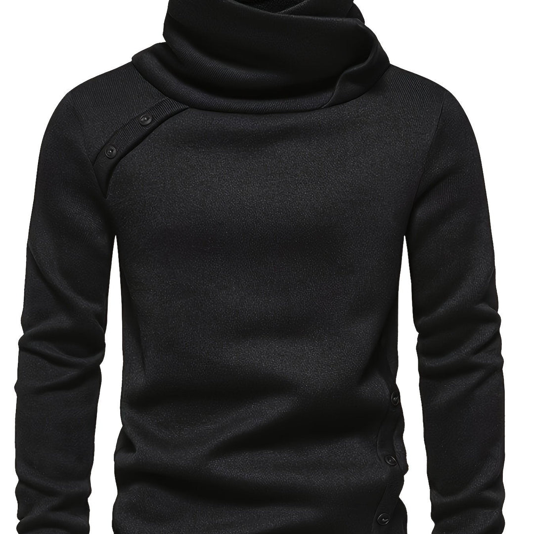 Men's Cowl Neck Button Turtleneck – Black