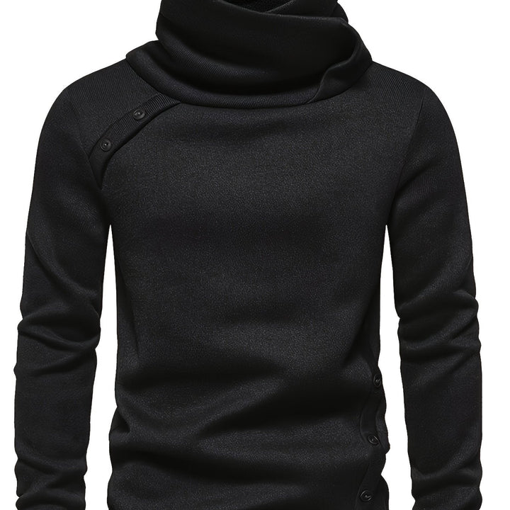 Men's Cowl Neck Button Turtleneck – Black
