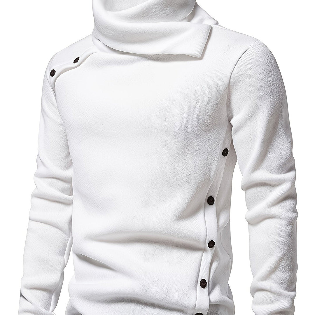 Men's Cowl Neck Button Turtleneck – White