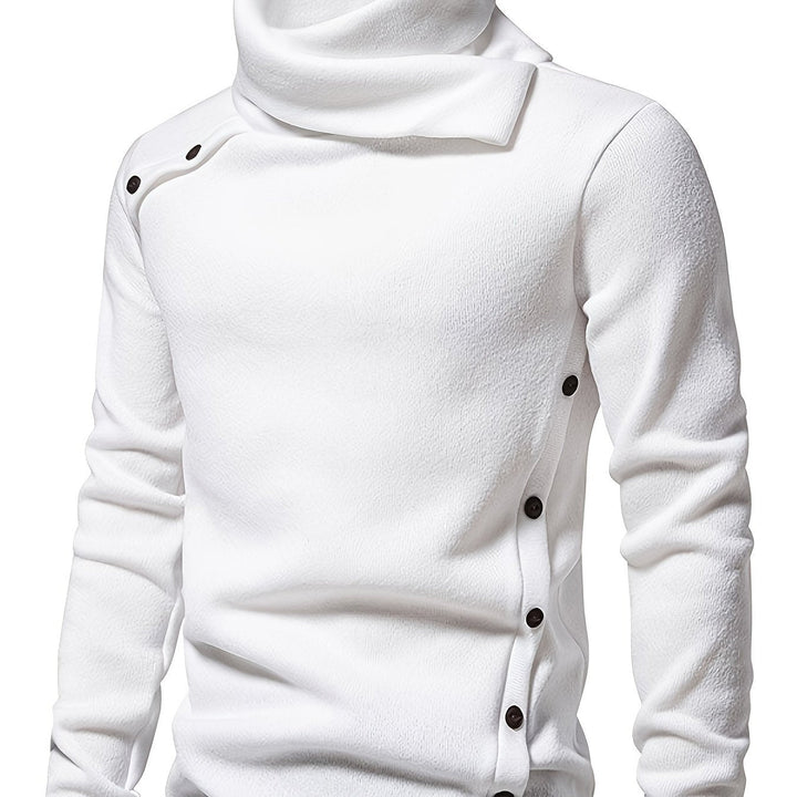 Men's Cowl Neck Button Turtleneck – White