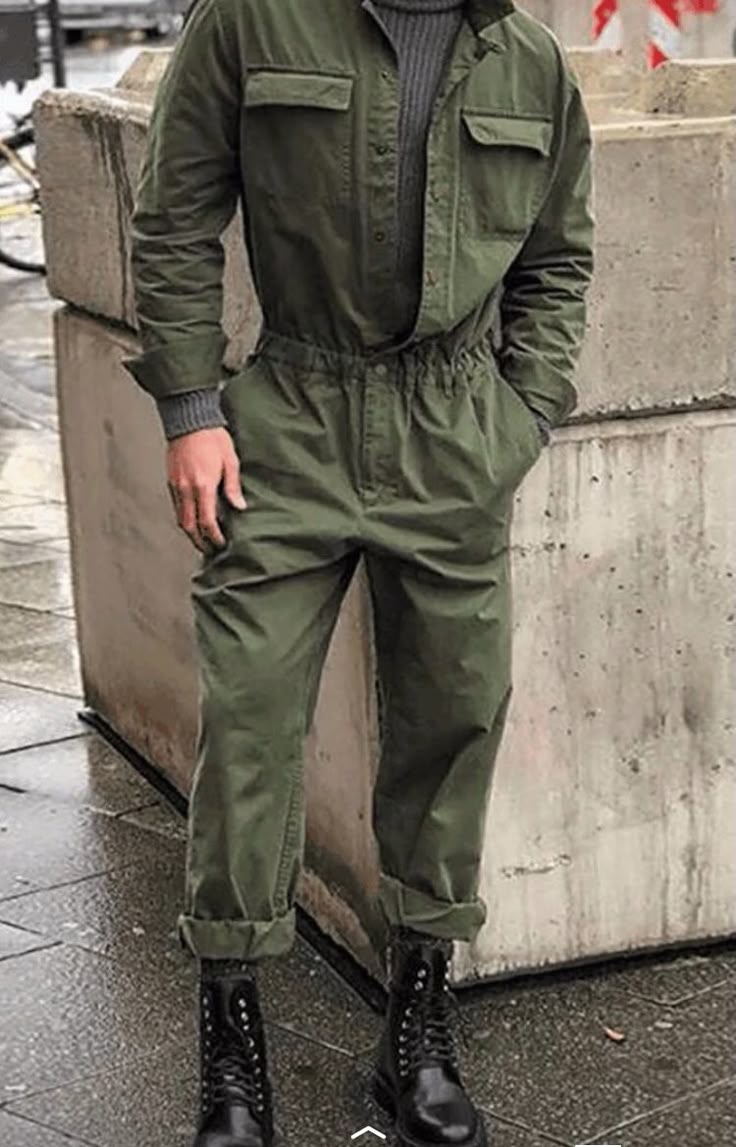 Men's Canvas Long Sleeve Work Overall – Army Green