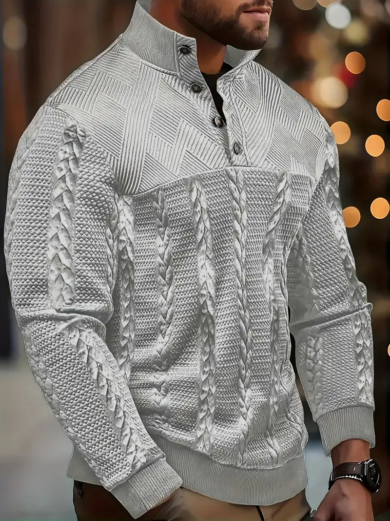 DAWSON – LONG SLEEVE HENLEY SWEATER WITH STRIPES