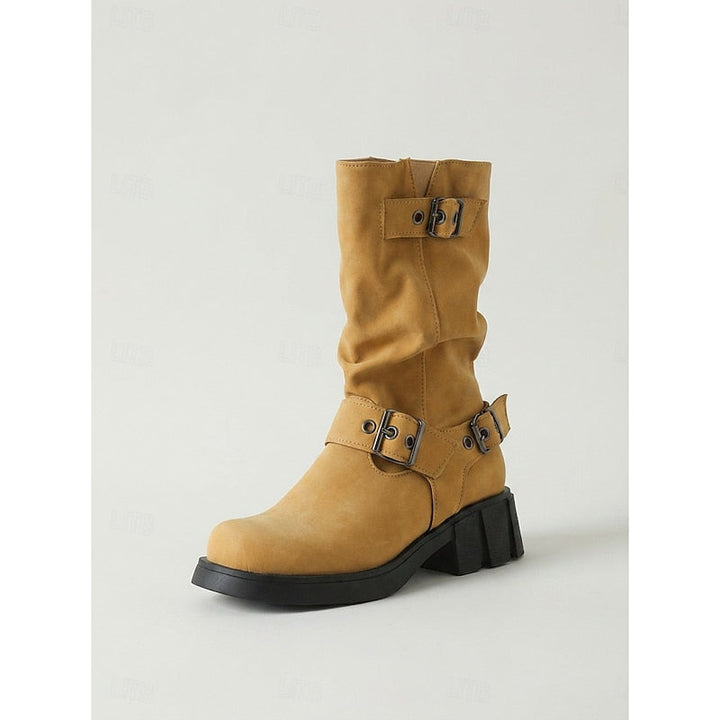Women's Slouchy Faux Leather Biker Boots – Yellow