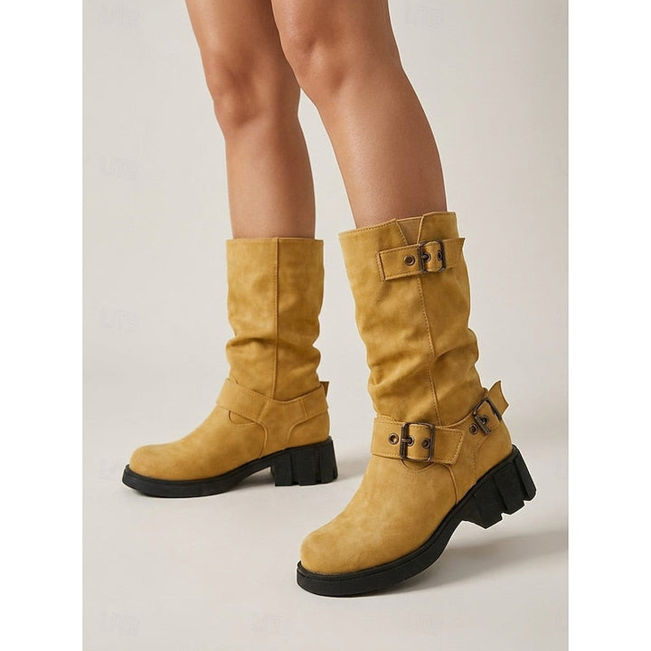 Women's Slouchy Faux Leather Biker Boots – Detail View