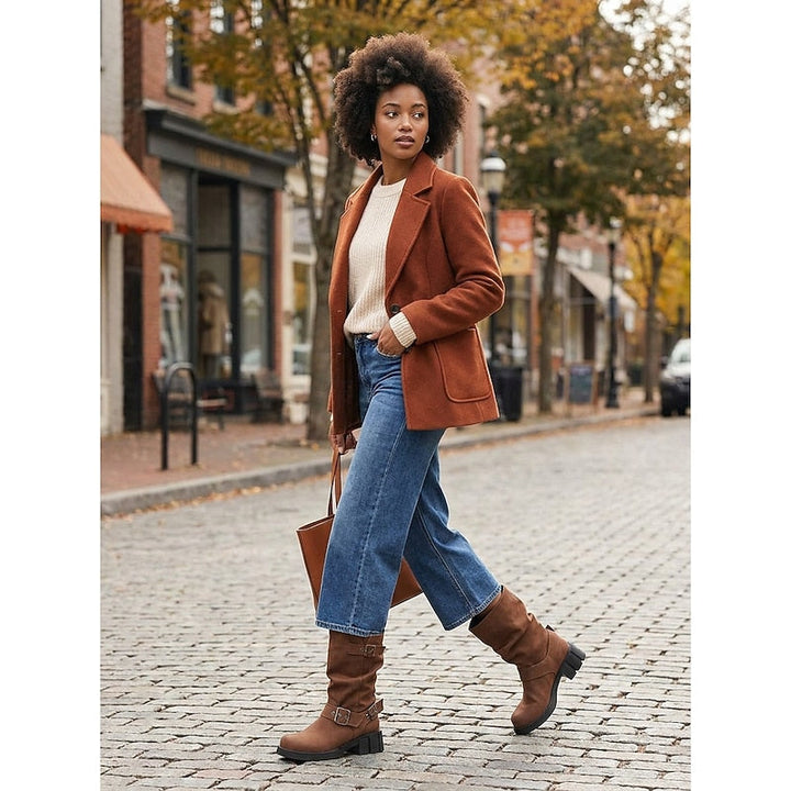 Women's Slouchy Faux Leather Biker Boots – Detail View