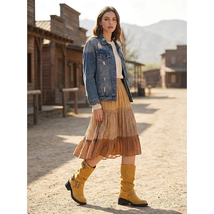 Women's Slouchy Faux Leather Biker Boots – Detail View