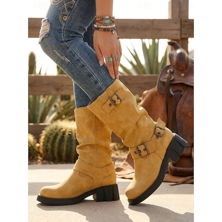 Women's Slouchy Faux Leather Biker Boots – Detail View