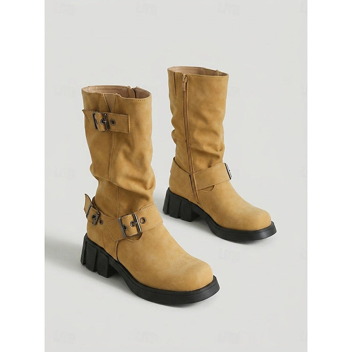 Women's Slouchy Faux Leather Biker Boots – Detail View