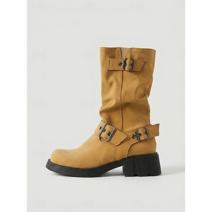 Women's Slouchy Faux Leather Biker Boots – Detail View