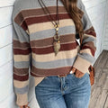 FELICIENNE | WOMEN'S STRIPED CREW NECK OVERSIZED KNIT SWEATER