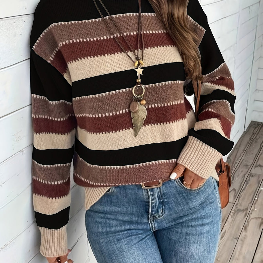 FELICIENNE | WOMEN'S STRIPED CREW NECK OVERSIZED KNIT SWEATER 2
