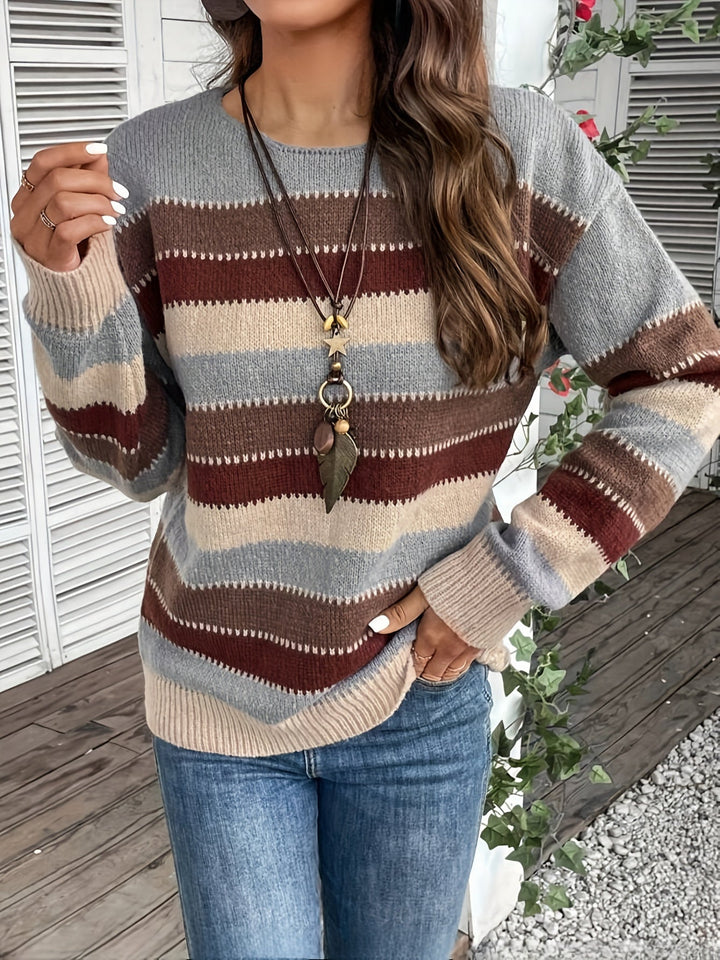 FELICIENNE | WOMEN'S STRIPED CREW NECK OVERSIZED KNIT SWEATER 5