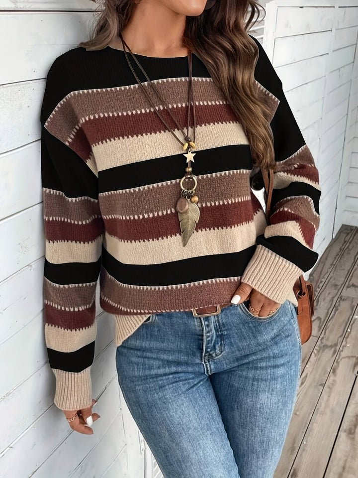 FELICIENNE | WOMEN'S STRIPED CREW NECK OVERSIZED KNIT SWEATER 6