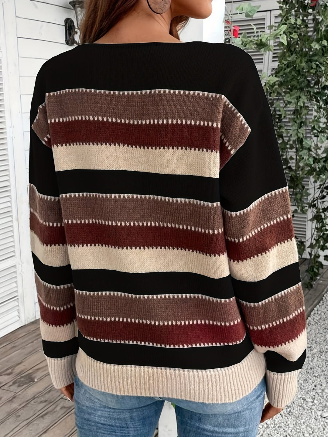 FELICIENNE | WOMEN'S STRIPED CREW NECK OVERSIZED KNIT SWEATER 7