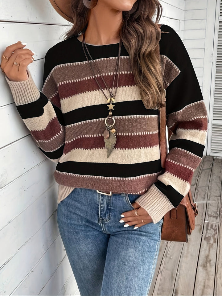 FELICIENNE | WOMEN'S STRIPED CREW NECK OVERSIZED KNIT SWEATER 8
